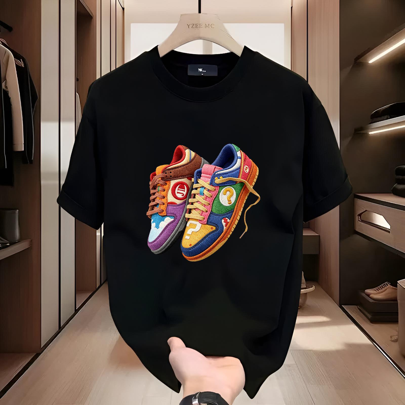 Men's Sneaker Pattern T-Shirts – Featuring simulated embroidery print design, these stylish casual men's shirts are also suitable for women, mothers, and friends to wear in daily life.