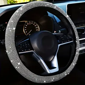 Luxury Dazzling Gem-Designed Sparkling Diamond Steering Wheel Cover - Elastane Material, Elastic Fit, No Inner Ring, Universal Steering Wheel Covers