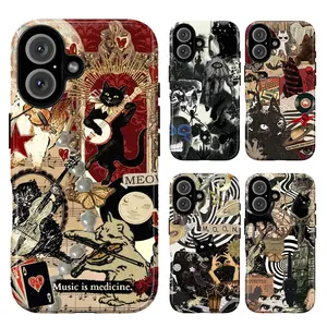 Halloween Gothic Cat iPhone Case Collection – Retro Vintage Collage, Music, Tarot & Occult Aesthetic Phone Covers for iPhone 17 16 15 14 13 12 11 , Galaxy S24 S23 S22 S21 – Unique Spooky Gift for Her & Him