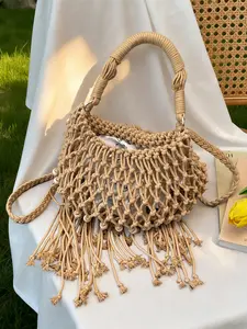 Bohemian Style Colorful Straw Crossbody Bag, 2026 New Summer Boho Fringe Beach Bag, Perfect for Vacation and Commute