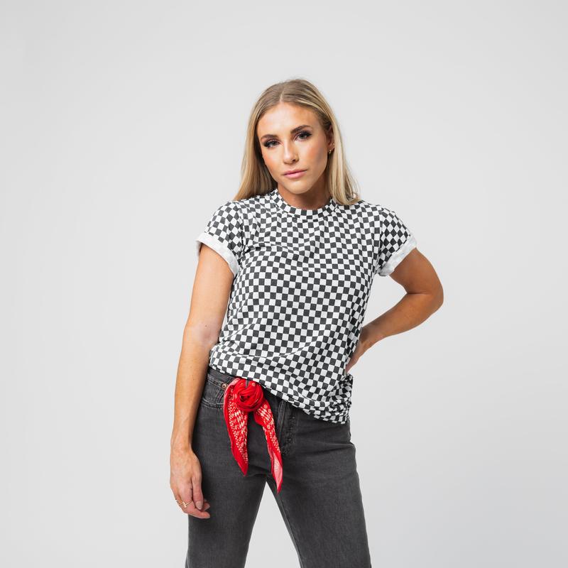 Adult Unisex Tee - Black & White Mini Check
