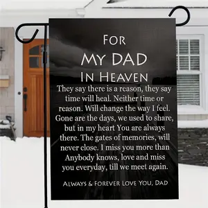 for My Dad in Heaven Memorial Garden Flag 12x18 Double Sided Garden Flag, Linen Commemorate Garden Yard Flags Cemetery Decorations for Grave Outdoor, No Flagpole