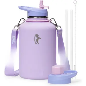Half Gallon Water Bottle with Strap, 64oz Insulated Stainless Steel, Metal ,  & Lavender, Leak Proof, Non-BPA, Portable Travel Drinkware