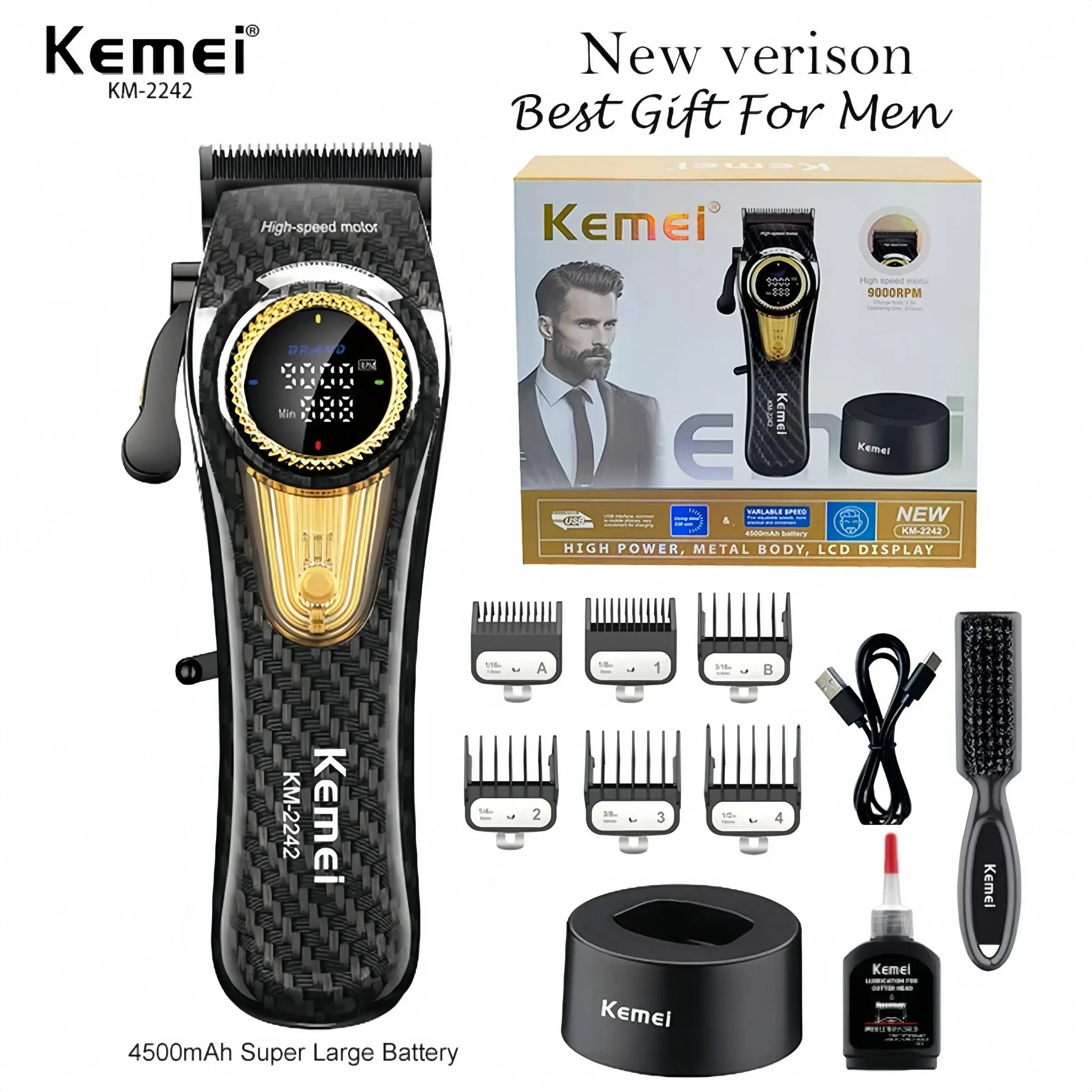 Professional Cordless Hair Clipper Km-2242, Barber Hair Clippers, Wireless Trimmer, High Power Electric Trimmer, Rechargeable Barber Machine for Salon Use, Durable Design