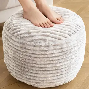Round Ottoman,Corduroy Pouf Ottoman Foot Rest,Storage Footstool for Living Room,20x15 Soft Floor Poufs,Memory Foam Filling - Beige, 20x15 in