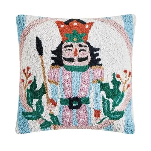 Peking Handicraft 31AV109C14SQ Artistic Decorative Standard Pillow, 14x14 in. Holly Stripe Nutcracker Poly-Fill Hook Pillow, Multi-Color, Artistic Decorative Standard Pillows