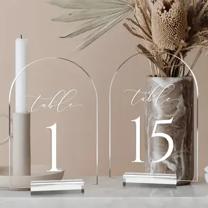 Transparent arched table number plate for weddings, 5 * 7-inch arched acrylic table number with acrylic bracket, table guide plate, suitable for wedding parties, birthday parties, and other occasions