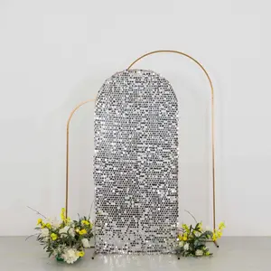Sparkly Silver Big Payette Sequin Fitted Chiara Backdrop Stand Cover for Round Top Wedding Arch - 6ft