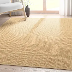 Well-Jute Boerboel Geometric Herringbone Beige Flatweave Rug