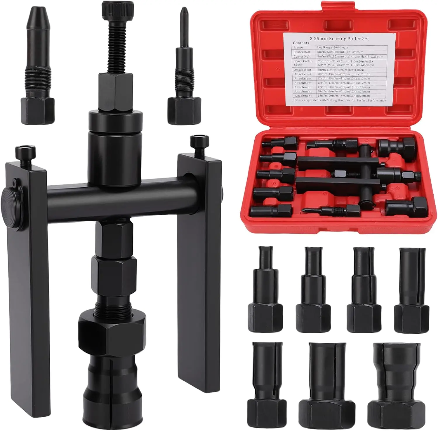 Motorcycle Internal Bearing Puller Set, 8-25MM, 10 Pieces, Wheel Bearing Remover Tool, Blind Hole and Inner Insert