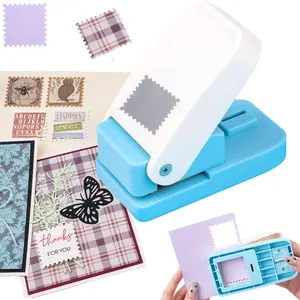 Rectangular Postage Stamp Puncher with Alignment Window, Lever Action Craft Paper Punch for Scrapbooking, Card Making, DIY Gift Tags, Square Hole Punch for Paper Crafts