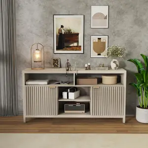 Fluted TV Stand for 65" TV, Mid Century Modern Media Console with Storage - Adjustable Shelves, Farmhouse TV Cabinet, Slim Wood Entertainment Center for Living Room, Bedroom, Apartment