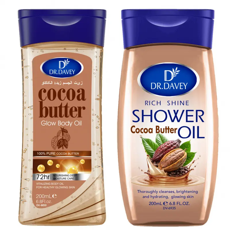 2pcs DR.DAVEY Cocoa Butter Body OIL+Rich Shine Cocoa Butter Shower Oil Body essential oil set, Body Care Products, skin care oil moisturizing and hydrating care suitable for all seasons portable for travel for Body, Face, Hand,Foot, Lip Body Oil Duo