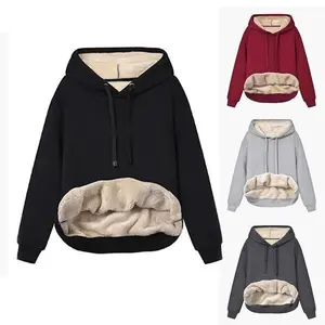 Womens Casual Winter Warm Fleece Sherpa Lined Pullover Hooded Sweatshirt