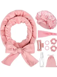 10-Count Heatless Hair Curler Set for Women, Satin Sleep Bonnet & Extra Long Headband, No Heat Curling Rods for Long Hair, Gift in Heatless Styling Kit