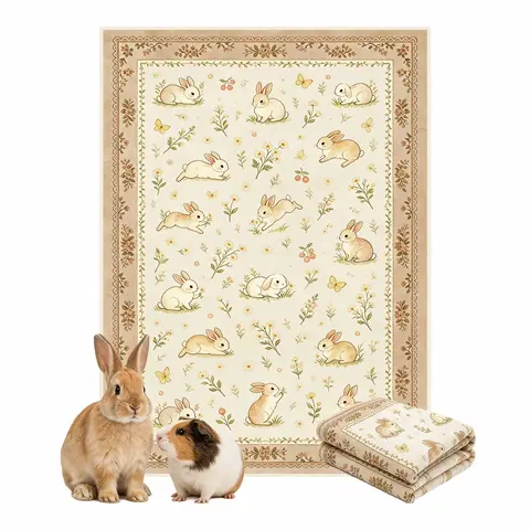 Small Animal Rabbit Cage Liner - Cozy, Washable, Non-Slip, Waterproof Floral Bedding for Bunnies, Ferrets; Hutch, Playpen Compatible Clean Space Solution, Ferret Bed
