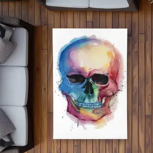 Begin Home Decor C1ROAR35F32UOE 3 x 5 ft. Watercolor Colorful Skull - Blue Outdoor Rectangle Area Rug
