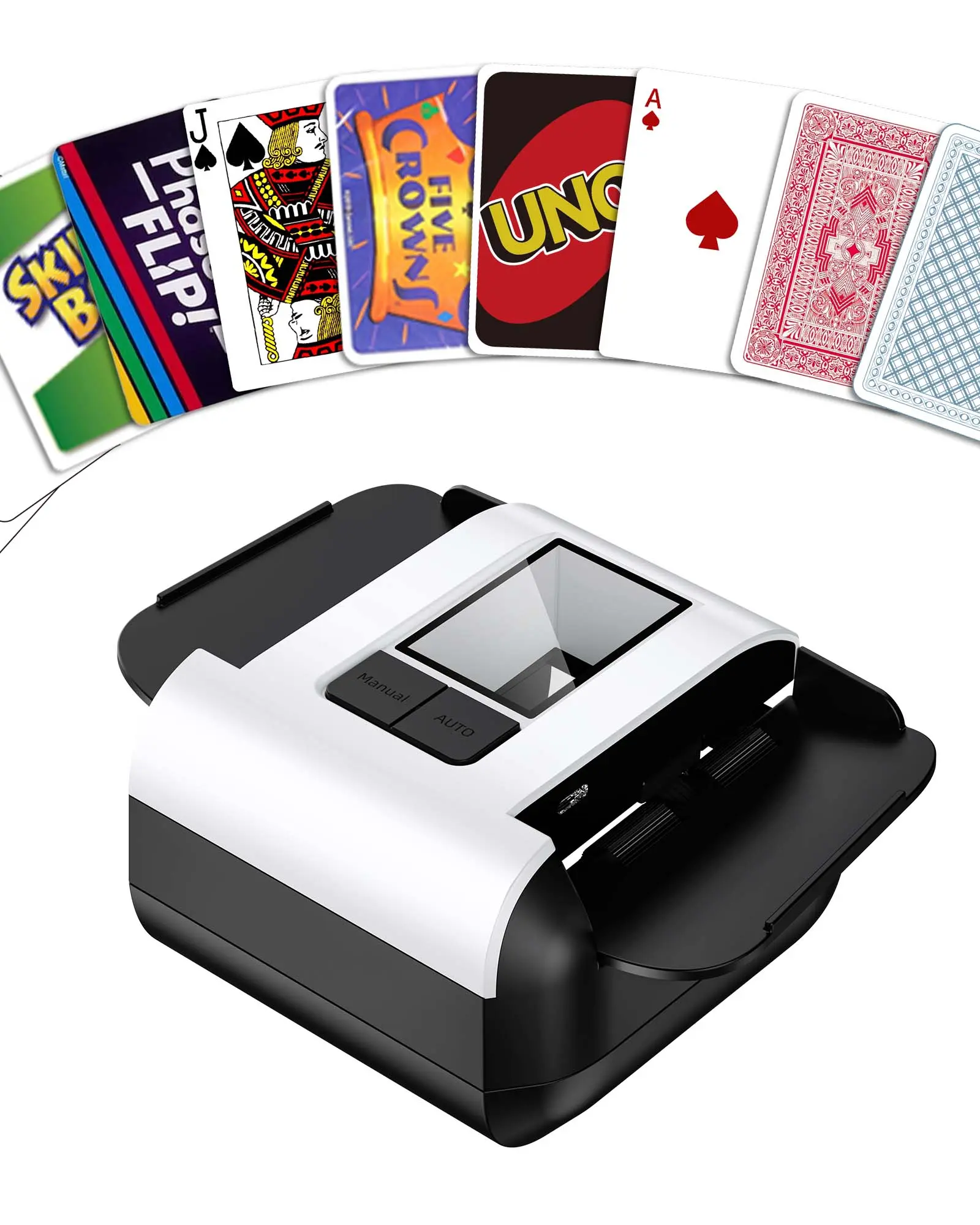 CARDSPIN Automatic Card Shuffler, USB-C Rechargeable 1-2 Deck Electric Card Shuffler Machine with Auto & Manual Modes for Poker, UNO, Blackjack & Family Games