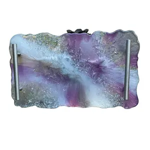 Custom Epoxy Serving Tray with Glitter & Gold Leaf – Personalized Home Décor