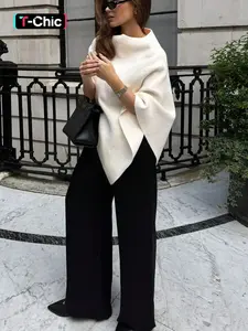 Women's Elegant Loose Solid Color Knitted Shawl, Fall & Winter Medium-Weight Knit Wrap, Stylish Versatile Accessory for Women