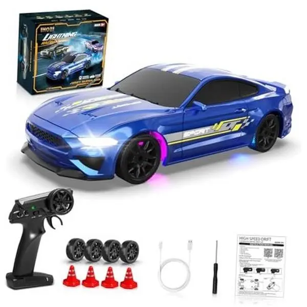 DEERC 1:43 Scale Brushless Torque Fast RC Car - 2.4GHz 4WD RC Cars, 15KM/h Speed, Drift/Scandinavian Flick Switching, Neon Lights, Realistic Handling, Rechargeable Li-ion Battery, Crash-proof PVC, Indoor Racing Toy for Ages 6+ (Made by DEERC)