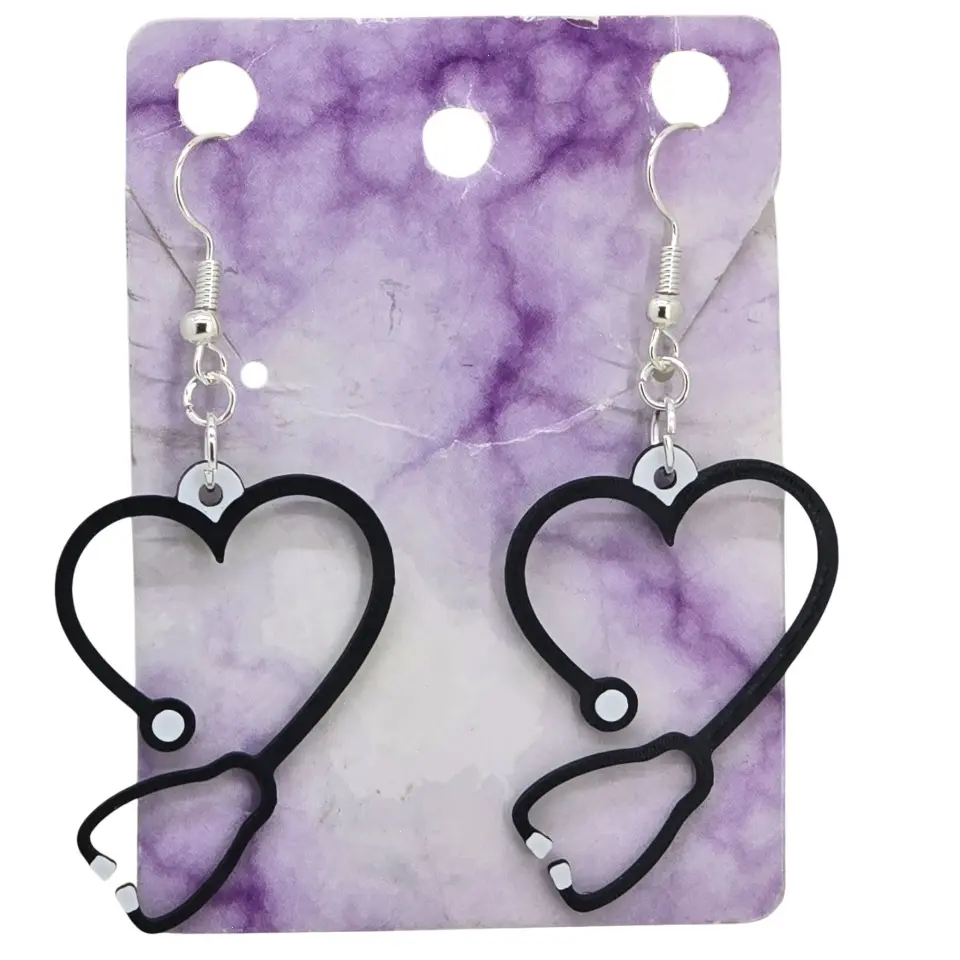 Stethoscope Heart Earrings (Medical) 3D Printed