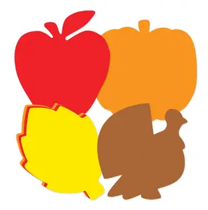 SHAPES ETC. Fall Small Cut-Out Set 124 Sheets Total 4 Shapes Red Apple Pumpkin Turkey Tri-Color Leaf 3" x 3" Acid-Free Construction Paper Made in USA
