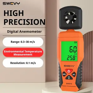 SWEVY Portable Wind Speed Meter with Backlight LCD Display, Right-Swivel Probe, Range 0.3-30m/s, Switch Between Max/min/lock/average Values