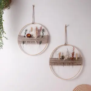 Wooden Wall Hanging Vase Decoration, 1 Count Boho Style Woven Floral Display, Rustic Jute Rope and Natural Dried Flowers, Perfect for Home Decor, Ornaments