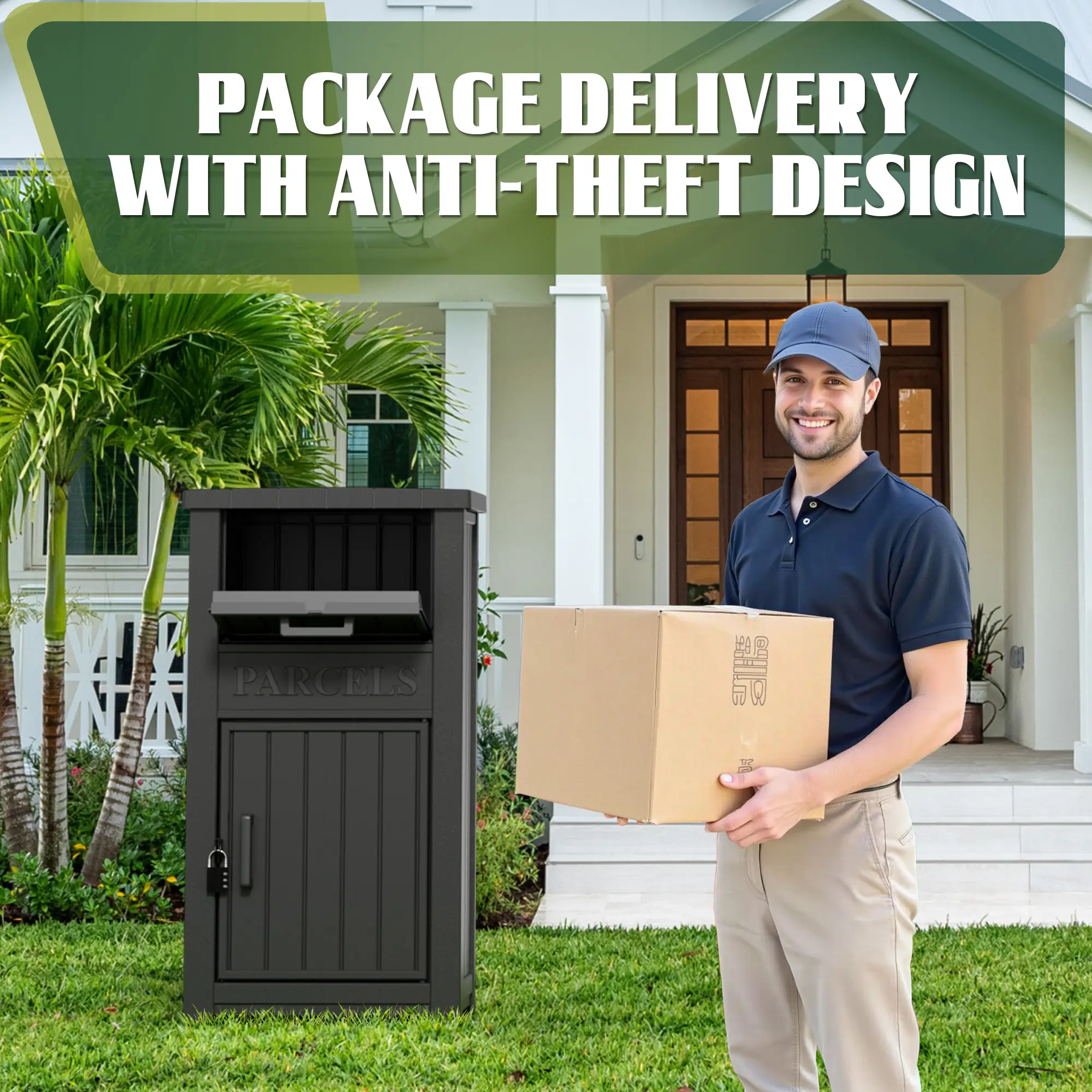 Package Delivery Box for Outside, Large Lockable & Weatherproof Anti-Theft Large Parcel Drop Box for Porch, Curbside, House Storage, Black,dorm essentials,home decor