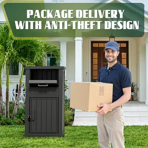 Package Delivery Box for Outside, Large Lockable & Weatherproof Anti-Theft Large Parcel Drop Box for Porch, Curbside, House Storage, Black