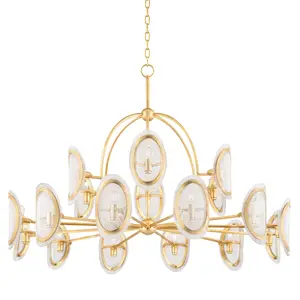 Danes 18-Light Chandelier with Bubbled Glass and Vintage Gold Leaf Finish