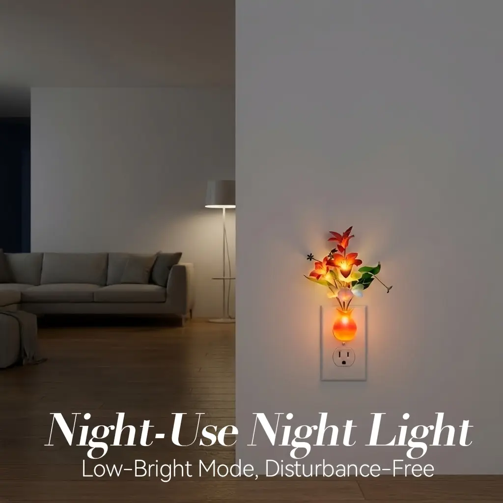 2pcs Lily/Rose Flower Mushroom Night Lights, Light-controlled Night Light, High-end Fashion Simulated Vase Night Light, Auto Dusk to Dawn Sensor, Dreamy Color-changing Mushroom Light, LED Energy-saving Night Light