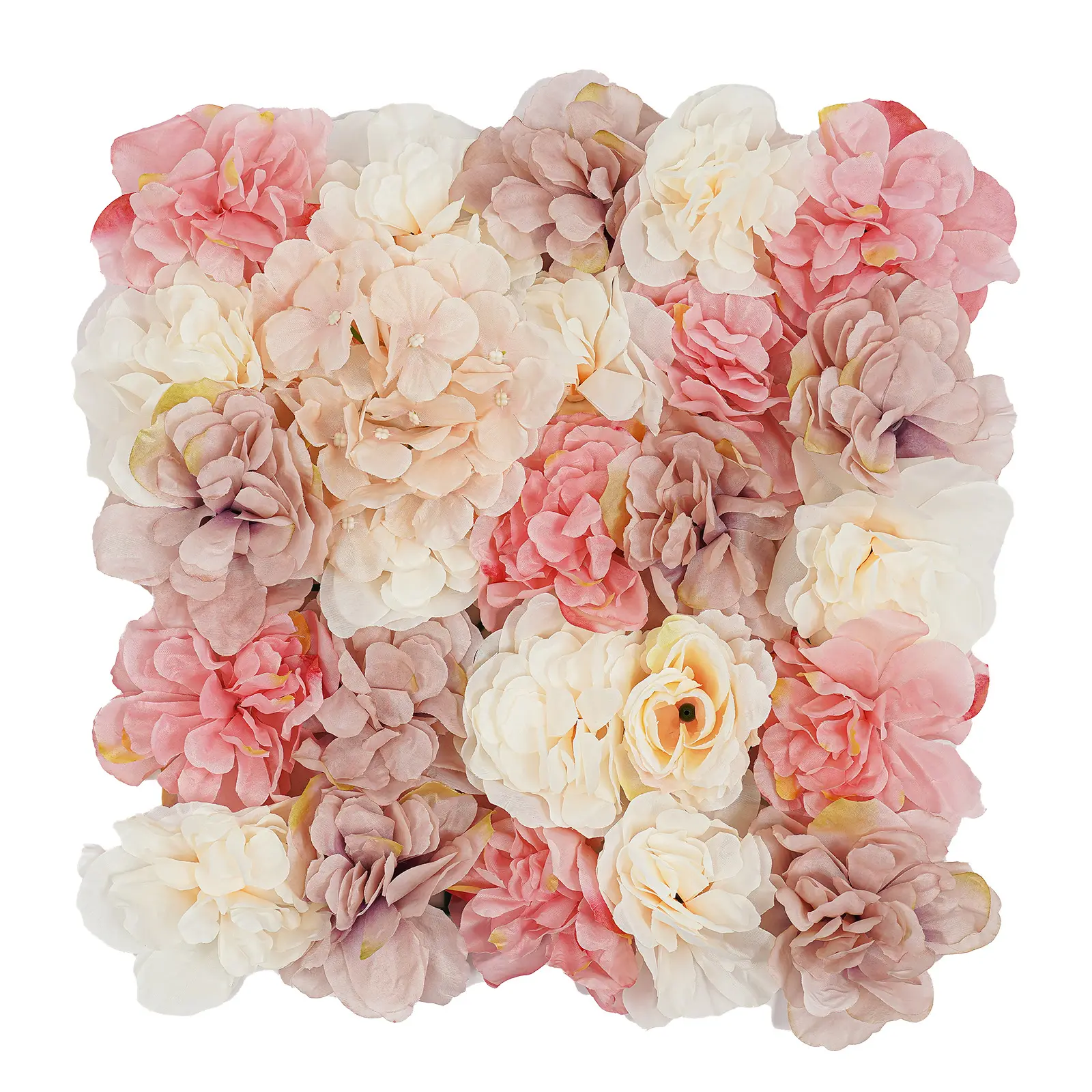 12-panel autumn faux flower wall panels featuring silk baby’s breath, roses, and champagne hydrangeas; an artistic backdrop wall that can be assembled, suitable for weddings, parties, and indoor/outdoor photo decoration.