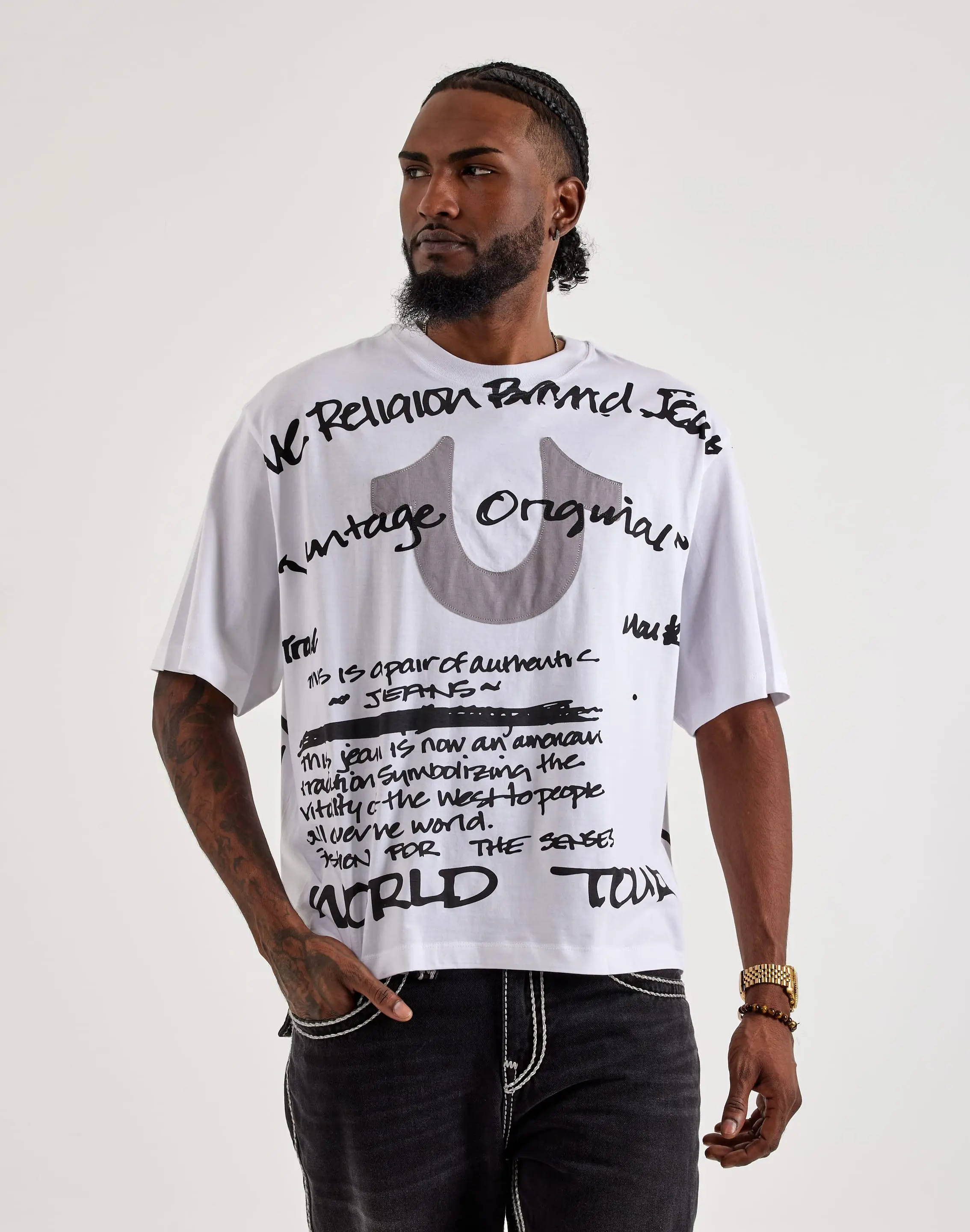 Mens True Religion Script Logo Boxy Tee