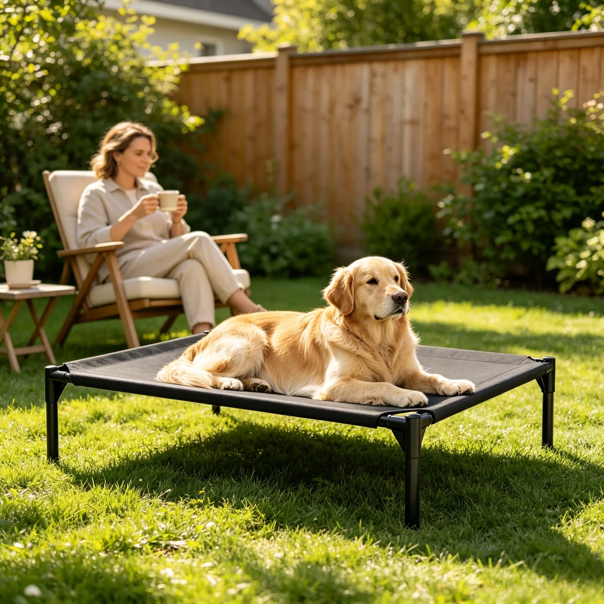 Elevated Pet Cot Bed with Dual Fabric, Breathable Cooling Mesh & Stain Resistant Waterproof Oxford Raised Dog Bed, Anti-Slip Steel Frame Joint Support Bed for Puppies Kittens Senior Pets Indoor Backyard Camping Travel