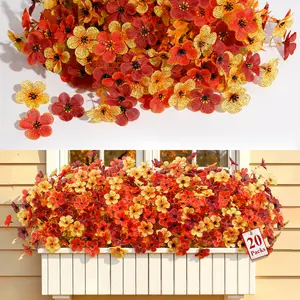 UV-Resistant Faux Flowers, Eucalyptus & Lavender Artificial Flowers (6/20/40 PCS), Autumn Orange, Yellow & Brown Fall Floral Arrangement for Garden, Porch, Yard & Home Decor