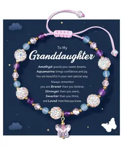 To My Daughter Granddaughter Niece Adjustable Crystal Butterfly Bracelet, Birthday Christmas Graduation Back to School Gifts for Girls Daily Clothing Decor