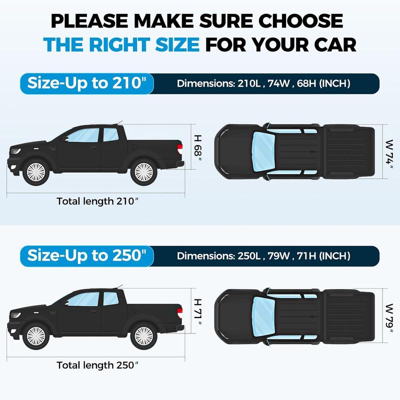 Truck Cover Waterproof All Weather, 10 Layers Outdoor Full Exterior Cover with Rain Sun UV Snowproof Protection with Zipper Cotton, Universal Fits Up to 210 Inch for Automobiles