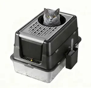 23.62" Large Stainless Steel Litter Box for Large Cats, Enclosed Cat Litter Pan with 180° Flip-Top Lid, Dual Entry Front Door & Top Entrance, Easy Clean Odor Control for Multi-Cat