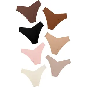 Women's Seamless Bikini Panties, V-Waist Hipster Underwear, Invisible Cut No-Show Style, Skin-Friendly Soft Stretch Fabric Multi-Pack