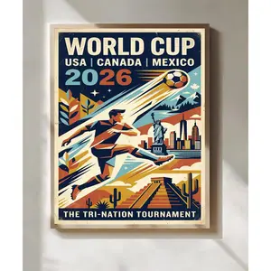 2026 World Cup Poster, Usa Canada Mexico Wall Art, Vintage Football Print, Retro Sports Decor