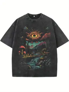 Men's Vintage Graphic T-Shirt Loose Fit Soft Breathable Cotton Shirt with Surreal Fantasy Eye Design Heavyweight Black Tee for Casual Everyday & Costume Parties Bohemian Style Retro Clothing All