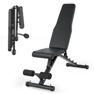 Adjustable Folding Weight Bench – Leg Press & Bicep Curl Pad – Incline/Decline – Full Body Workout at Home – Black