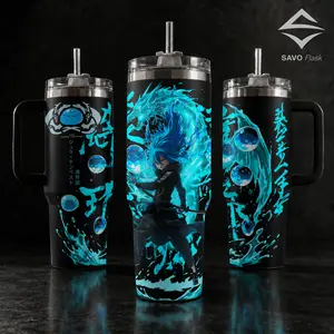 Rimuru Tempest Slime King Anime Tumbler With Handle, Blue Aura Water Spirit Cup, 20oz 40oz Insulated Travel Mug With Straw Lid
