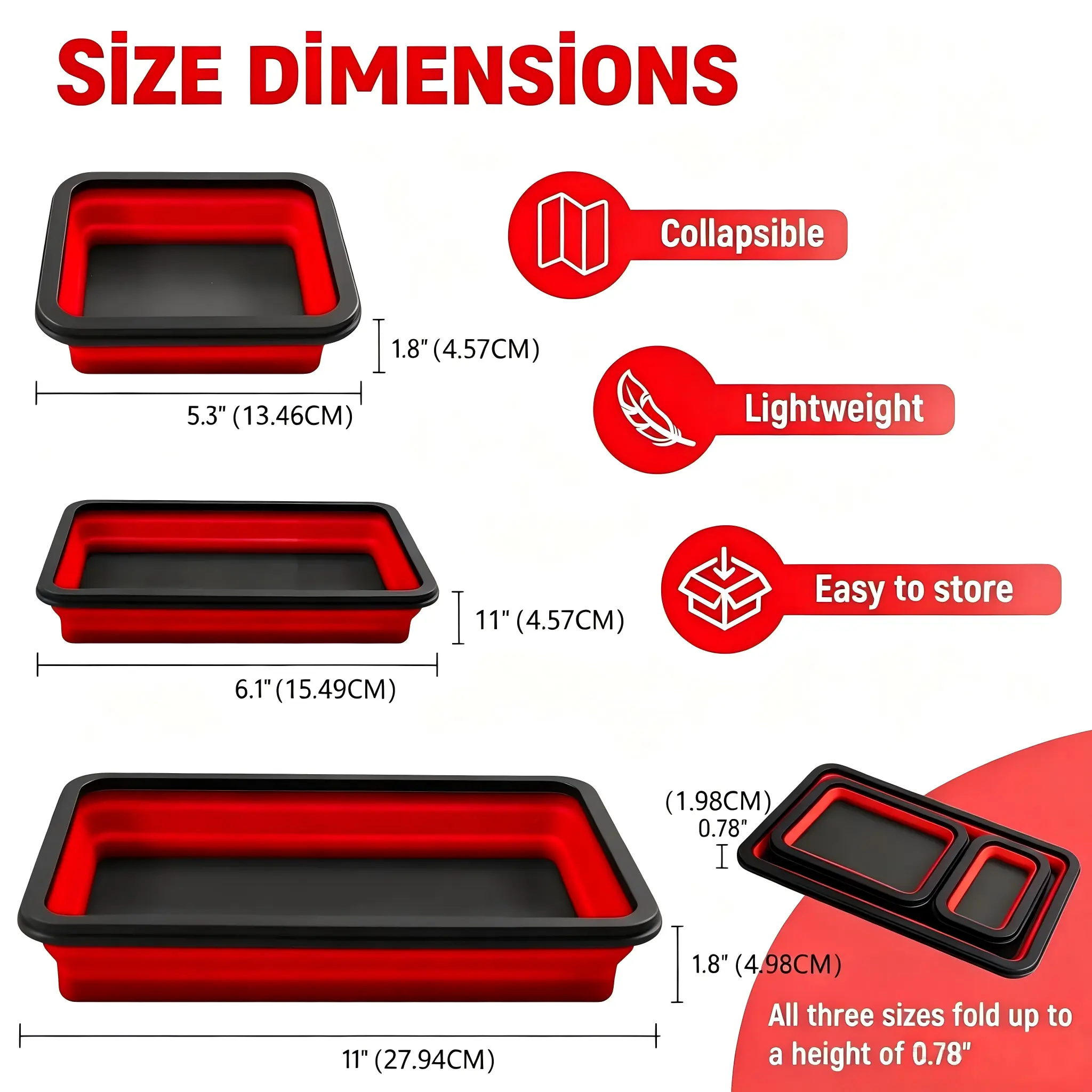 3-Piece Foldable Magnetic Silicone Parts Tray Set, Garage Organization Magnetic Storage Organizer for Screws, Bolts, Nuts, Small Metal Hardware, DIY Repair Tools