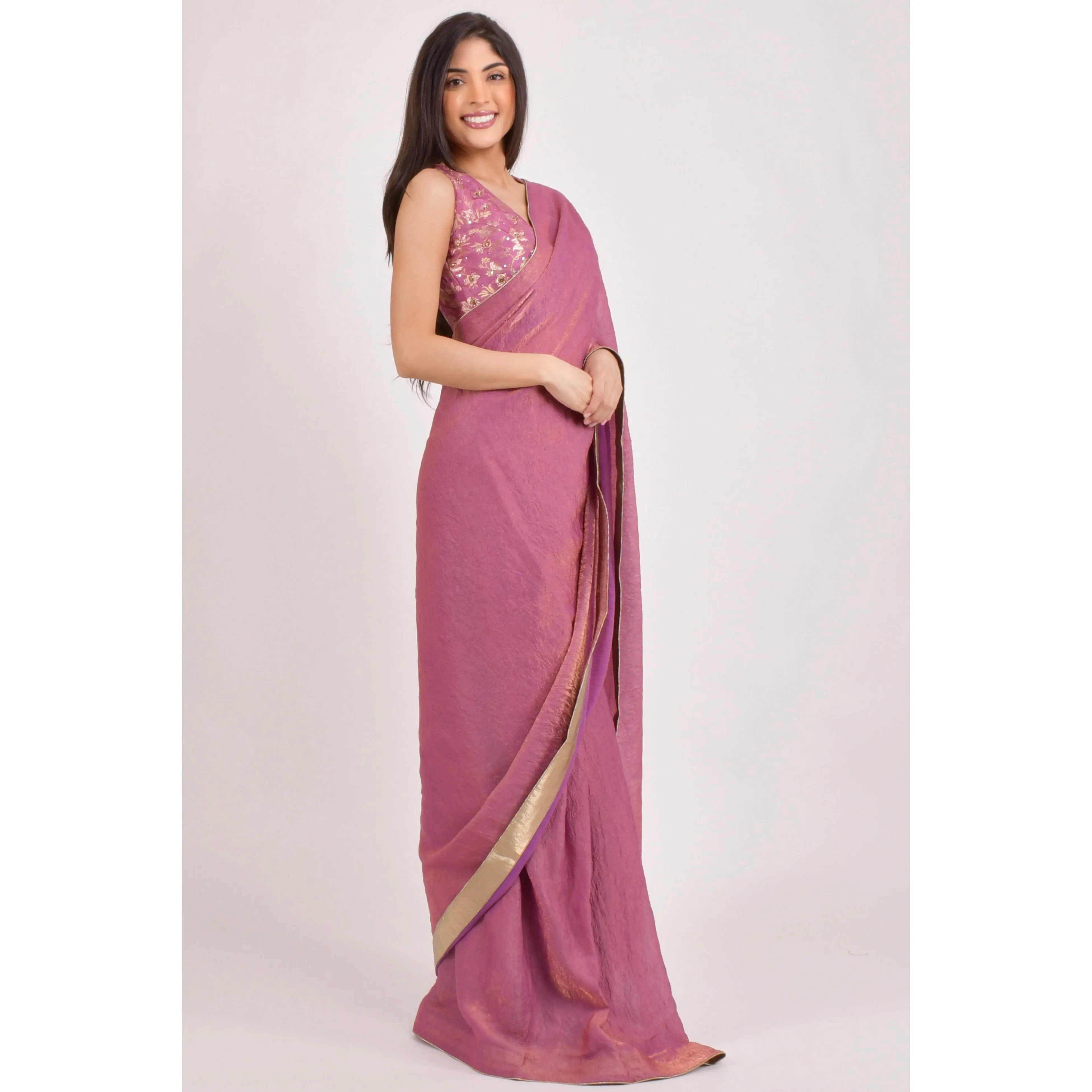 Rhosyn Blush Pink Shimmer Pre Draped Saree