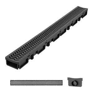 VEVOR Trench Drain, 39.6 x 4.1 x 2.4 in, 6 Pack Linear Drainage Channel, HDPE Channel Drain with Grates & End Caps, Premium Outdoor Drainage System for Driveway, Patio, Pool, Garden, Yard, Black