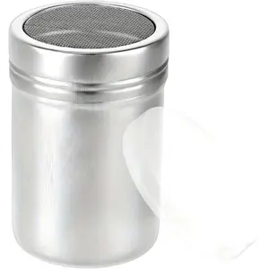 1pc Stainless Steel Powder Sugar Shaker Duster with Lid - Fine Mesh for Even Sprinkling of Baking Soda, Cocoa, Cornstarch, Coffee, and Flour - Durable, Rust-Proof, Easy to Clean - Perfect for Home or Restaurant Use