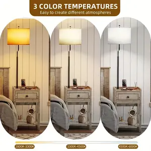 2024 Floor Lamp with Table Farmhouse Wooden End Side Table with USB Port and Outlet